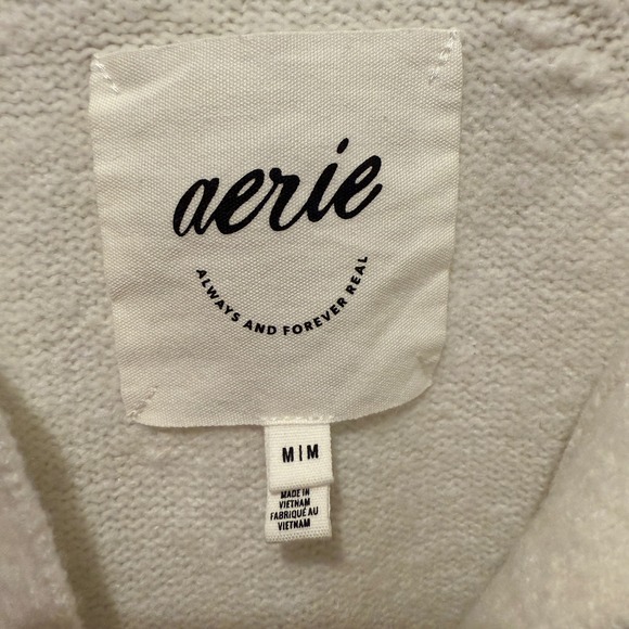 Aerie Womens Collared Pullover Sweater Cream Gold Striped Long Sleeve Medium - Picture 3 of 3